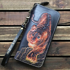 Black Handmade Tooled Leather Totem Clutch Wallet Wristlet Bags Clutch Purse For Men - imessengerbags