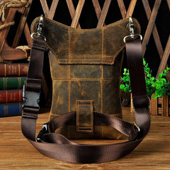 Dark Brown LEATHER MEN'S Belt Pouch Mini Side bag Vertical Phone Bag MESSENGER BAG Belt Bag FOR MEN