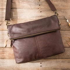 Brown Cool Leather Mens 11 inches Side Bags Messenger Bags Khaki Leather Courier Bag for Men