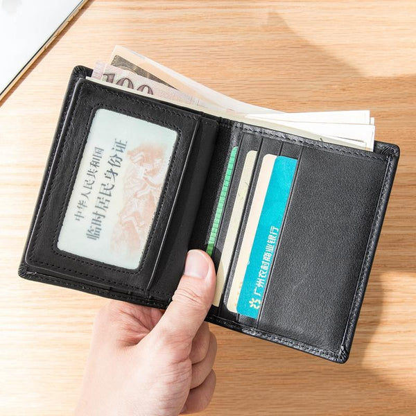 Black Cool Leather Mens Small Wallet Multicard Wallet Bifold Vintage Slim billfold Wallet for Men - imessengerbags