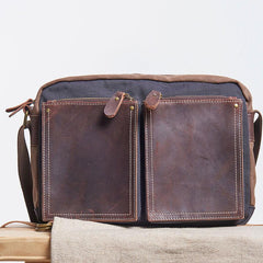 Mens Leather Canvas Gray Cool Messenger Bag Side Bag Shoulder Bag for Men - imessengerbags