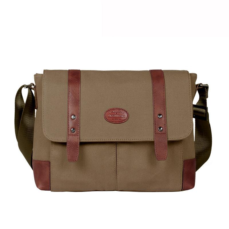 Casual Canvas Leather Mens Khaki Side Bag Messenger Bag Black Canvas Courier Bag for Men