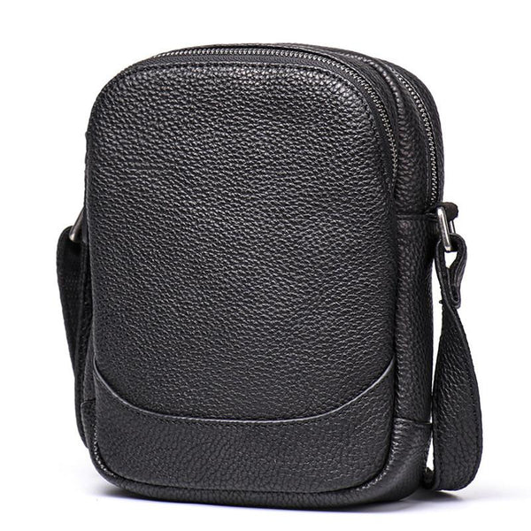 Casual Black Leather Mens Small Shoulder Bag Small Side Bag Messenger Bag For Men