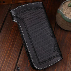 Handmade Leather Mens Cool Black Obsidian Chain Wallet Biker Trucker Wallet with Chain - imessengerbags