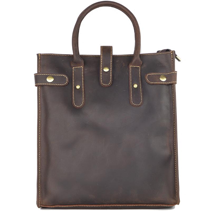 Vintage Dark Tan Mens Leather Vertical Briefcase Work Handbag Tote Brown 13'' Computer Briefcases For Men