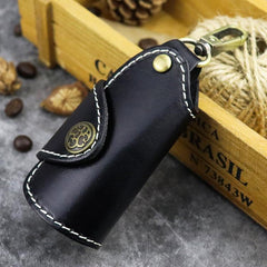 Cool Black Leather Men's Key Wallet Car Key Red Holder Key Holder For Men - imessengerbags
