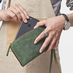 Cool Leather Mens Wristlet Wallet Vintage Clutch Zipper Wallet for Men