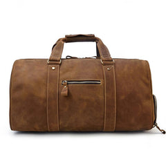 Cool Brown Leather Men's Overnight Bag Large Travel Bag Duffel Bag Weekender Bag For Men