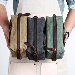 Large Canvas Green Mens Clutch Bag Zipper Wristlet Bag Phone Purse for Men