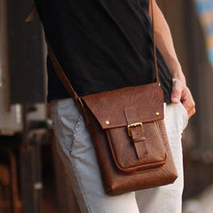 Handmade Vintage Leather Mens Small Messenger Bag Coffee Cell Phone Shoulder Bag for Men - imessengerbags