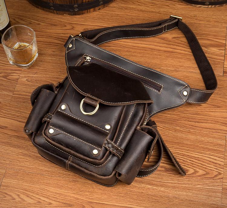 Cool Brown Leather Mens Fanny Pack Khaki Waist Bags Belt Tool Bag Hip Pack Belt Bag Bumbag for Men - imessengerbags