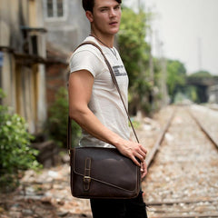 Cool Coffee Leather 13 inches Mens Small Postman Bag Messenger Bag Courier Bag for Men