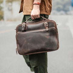 Vintage Dark Brown Mens Leather Briefcase Work Handbag Brown 15'' Computer Briefcase For Men - imessengerbags