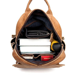 Brown Casual Mens Leather 12-inch Small Computer Backpacks Travel Backpack for men - imessengerbags