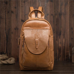 Cool Brown Leather Men's Sling Bag One Shoulder Backpack Black Sling Crossbody Pack For Men - imessengerbags