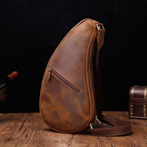 Cool Vintage Brown Leather Chest Bag Sling Bag Sling Crossbody Bag For Men - imessengerbags