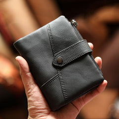 Cool Brown Leather Mens billfold Wallet Bifold SMall Wallet Black Front Pocket Wallet For Men - imessengerbags