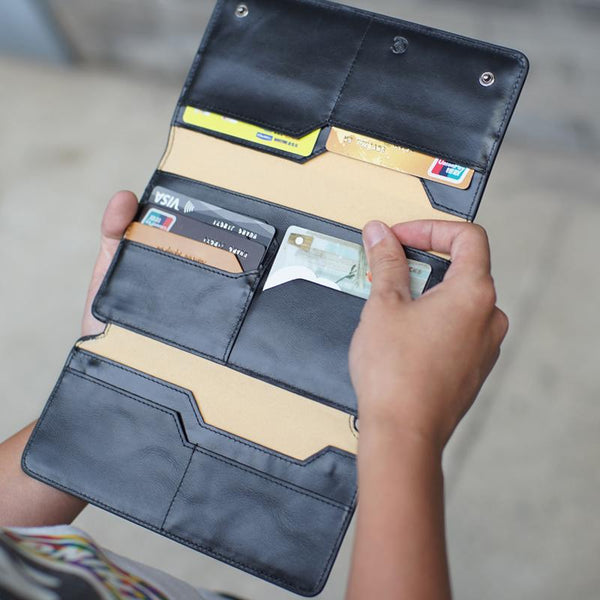 Casual Leather Men's Black Trifold Long Wallet Passport Wallet For Men - imessengerbags