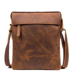 Brown Cool Leather 10 inches Small Vertical Side Bags Brown Messenger Bags Courier Bag for Men