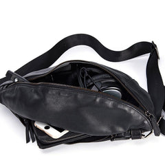 Black Cool Leather Mens Sling Bag Chest Bag Black Sling Pack One Shoulder Backpack for Men - imessengerbags