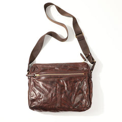 Casual Black Leather Mens Cool Side Bags Messenger Bag Brown Postman Courier Bags for Men - imessengerbags