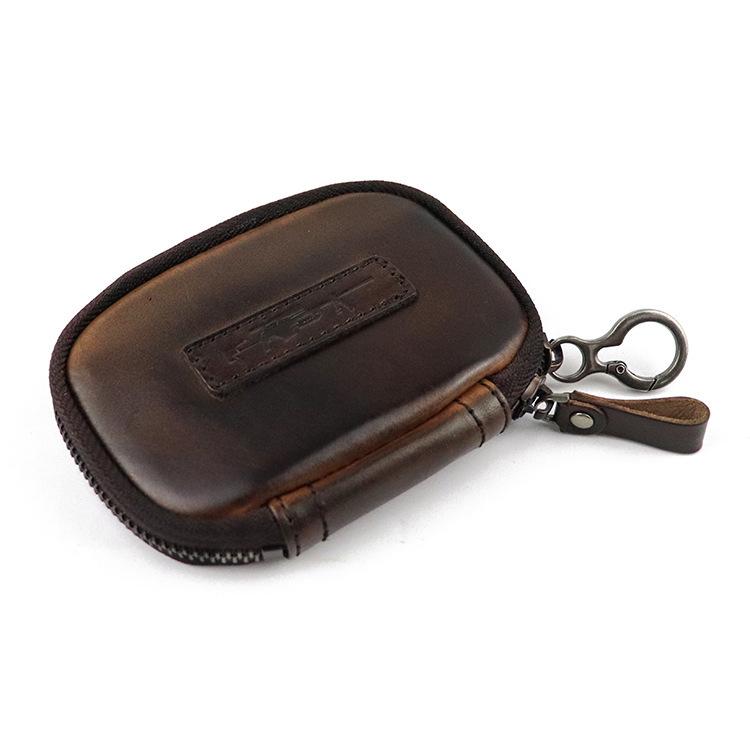 Cool Black Leather Men's Key Wallet Zipper Car Key Holder Card Wallet For Men