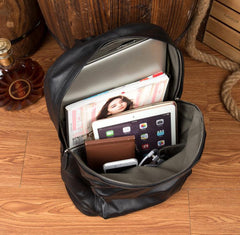 Fashion Black Mens Leather 13-inch Computer Backpacks Cool Travel Backpacks School Backpacks for men - imessengerbags