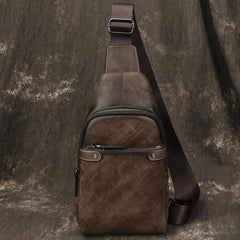 Vintage Brown LEATHER MENS One Shoulder Backpack Cool Chest Bag SLing Bag For Men - imessengerbags