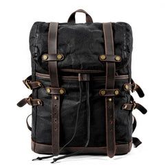 Cool Waxed Canvas Leather Mens Black 15.6‘’ Large Hiking Backpack Green Travel Backpack for Men - imessengerbags