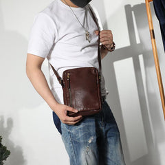 Cool Black LEATHER MEN'S 8 INCHES Small Side BAGs Vertical Coffee MESSENGER BAGs Courier BAG FOR MEN - imessengerbags