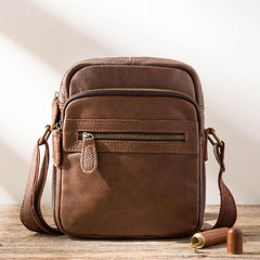 Black Cool Leather Mens 8 inches Vertical Side Bag Messenger Bags Brown Casual Bicycle Bags for Men