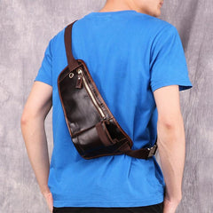 Vintage Cool Brown Leather Men's Chest Bag Sling Bag One Shoulder Backpack For Men