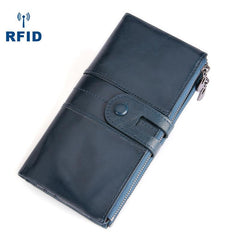 RFID Cool Leather Brown Men's Bifold Long Wallet Multi Cards Black Long Wallet For Men - imessengerbags
