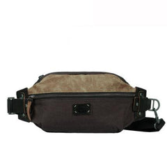 Casual Black Canvas Leather Fanny Pack Men's Chest Bag Hip Bag Waist Bags For Men