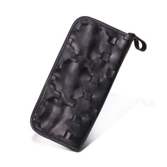 Vintage Brown Leather Men's Clutch Long Wallet Zipper Black Wristlet Wallet For Men - imessengerbags
