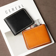 Handmade Leather Mens Cool Slim Leather Wallet Card Wallet Holders Men Small Wallets Bifold for Men - imessengerbags