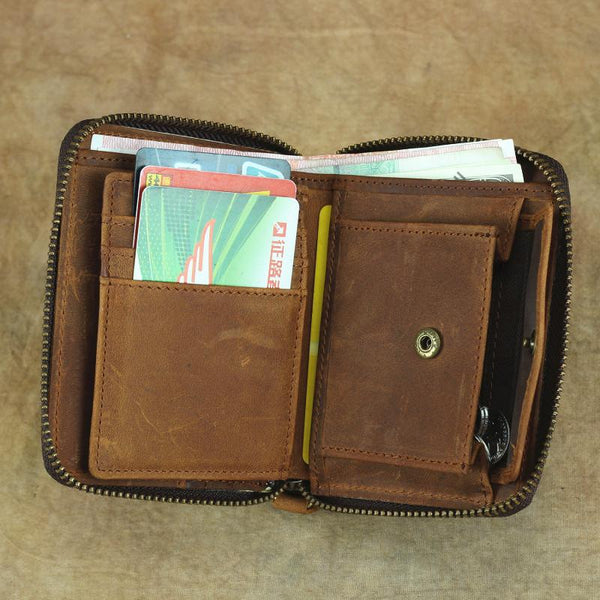 Vintage Bifold Leather Men's Zipper Small Wallet billfold Zipper Wallet For Men - imessengerbags