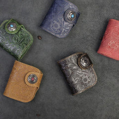 Handmade Leather Floral Mens Cool Biker Wallet Leather Wallet Men billfold Wallets Bifold for Men - imessengerbags