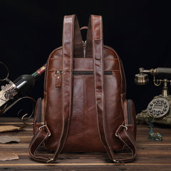 BROWN LEATHER MEN'S College Backpack Travel Backpack Leather Backpack For Men