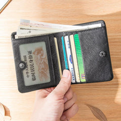 Black Soft Leather Mens Small Wallet Multicard Wallet Bifold Vintage Ultra Thin billfold Wallet for Men - imessengerbags