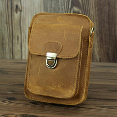 Brown Cool Leather Men Belt Pouch Vintage Coffee Waist Bag Belt Bag Hip Bag Mini Side Bag for Men - imessengerbags