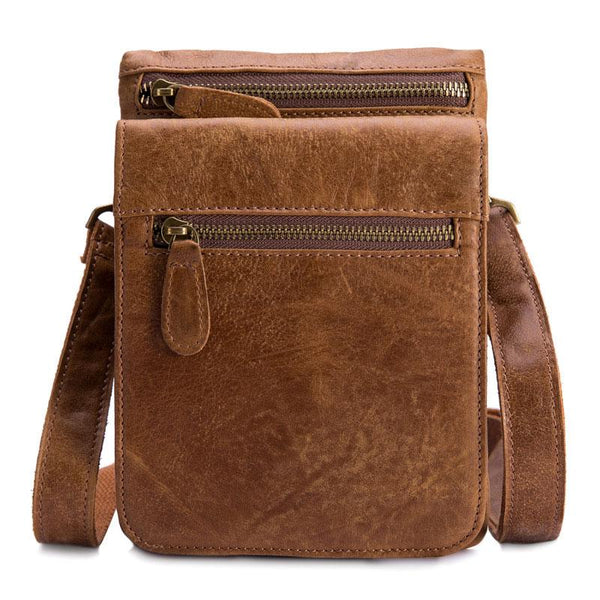 Cool Brown Leather Mens Small Shoulder Bag Belt Pouch Belt Bag For Men