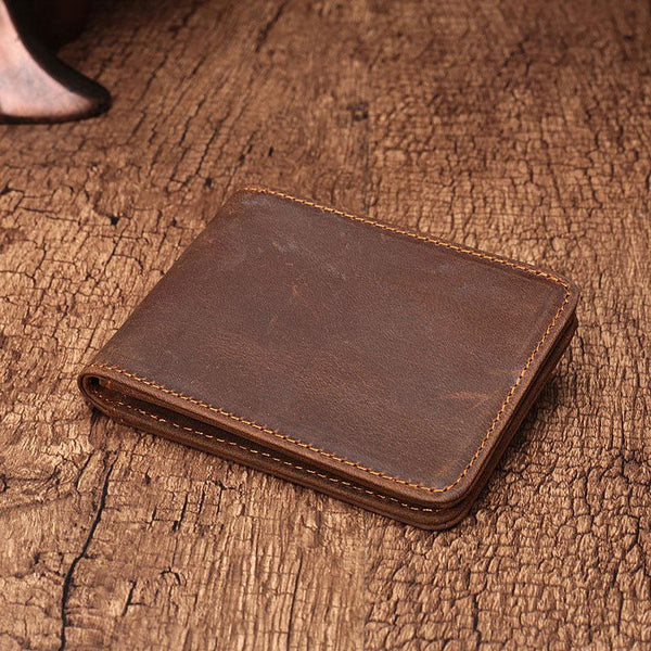 Simple Vintage Mens Leather Small Wallet Bifold billfold Wallet for Men - imessengerbags