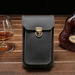 Leather Mens Cigarette Case with Belt Loop Cell Phone Holster Belt Pouch for Men