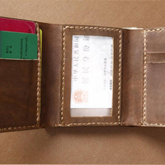 Handmade Coffee Leather Mens Small Trifold Wallet Cool billfold Wallet for Men - imessengerbags