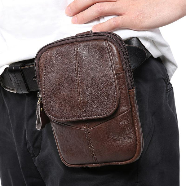 Vintage Brown Leather Men's Belt Pouch Cell Phone Holster Mini Side Bag For Men - imessengerbags