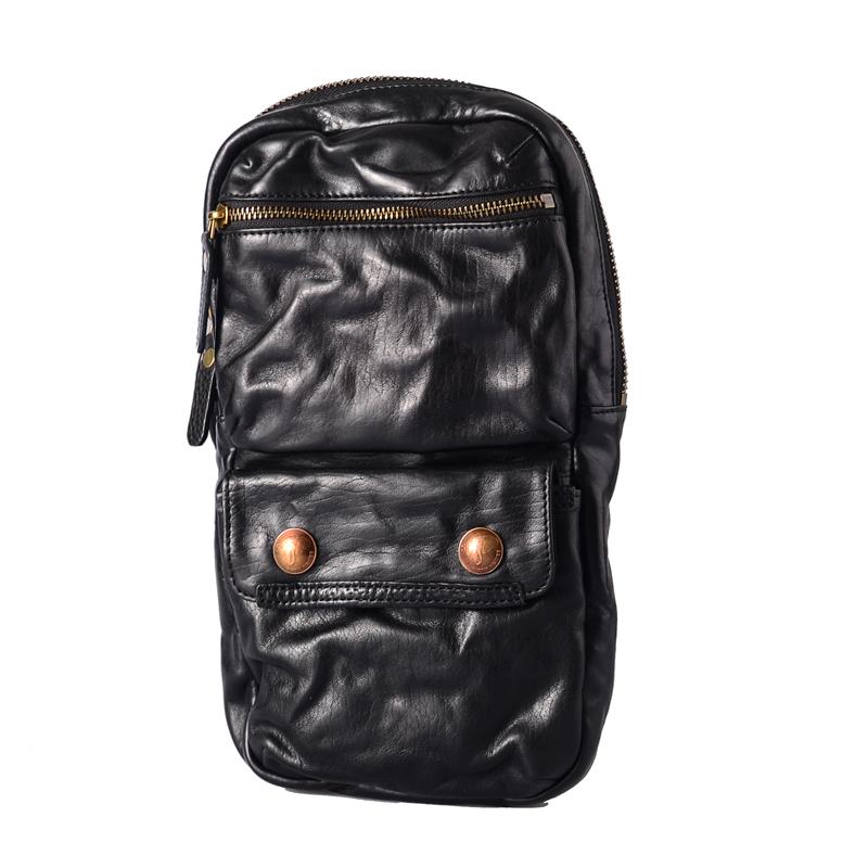 Fashion Black Leather Men Sling Bag Chest Bag Army Green Leather Sling Pack One Shoulder Backpack For Men - imessengerbags