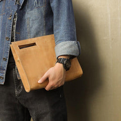 Brown Leather Men's File Bag Clutch Bag Side Bag Wristlet Bag For Men