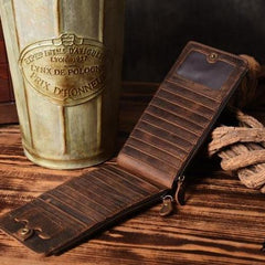 Handmade Leather Mens Cool Long Leather Wallet Card Clutch Wallet for Men