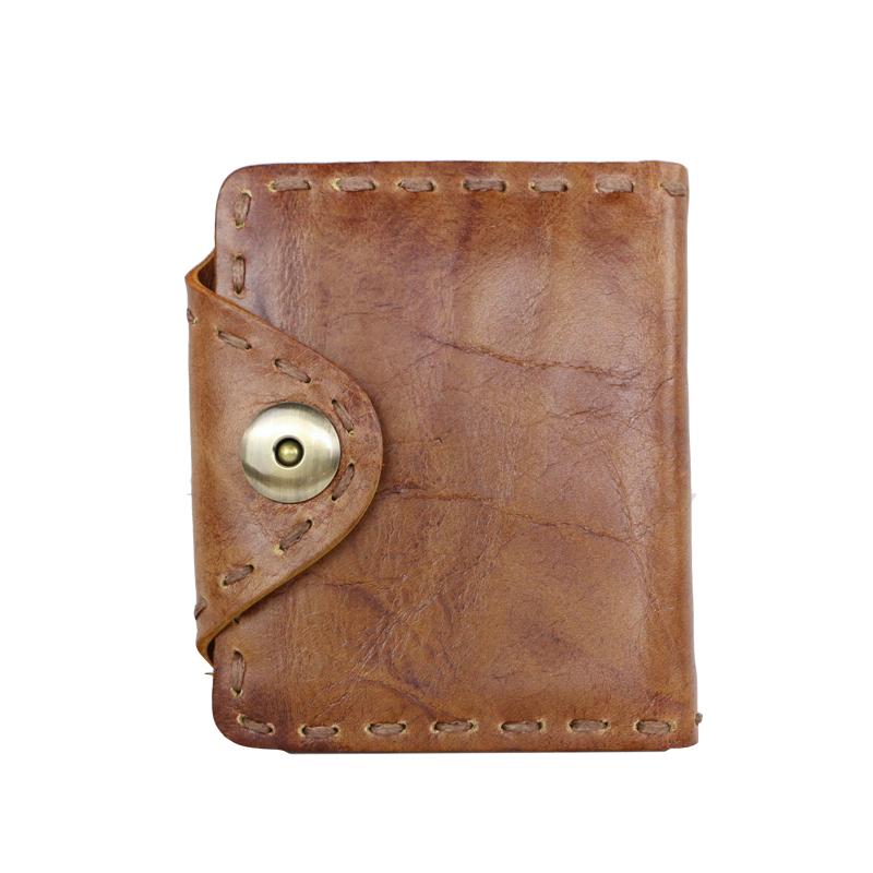 Dark Brown Handmade Leather Mens Card Wallet Small Bifold Card Holder Front Pocket Wallet For Men